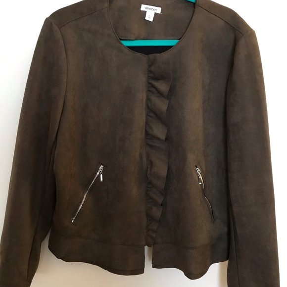 Westport Jackets & Blazers - Faux Suede Olive Green Jacket XL